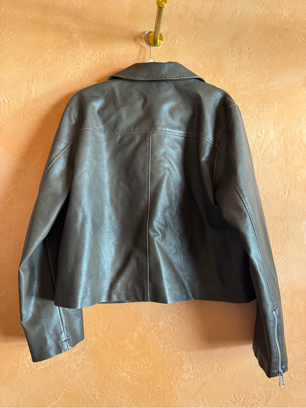 Pilcro Anthropologie Washed Faux Leather Cropped Moto Jacket Brown Size Large - Picture 8 of 11